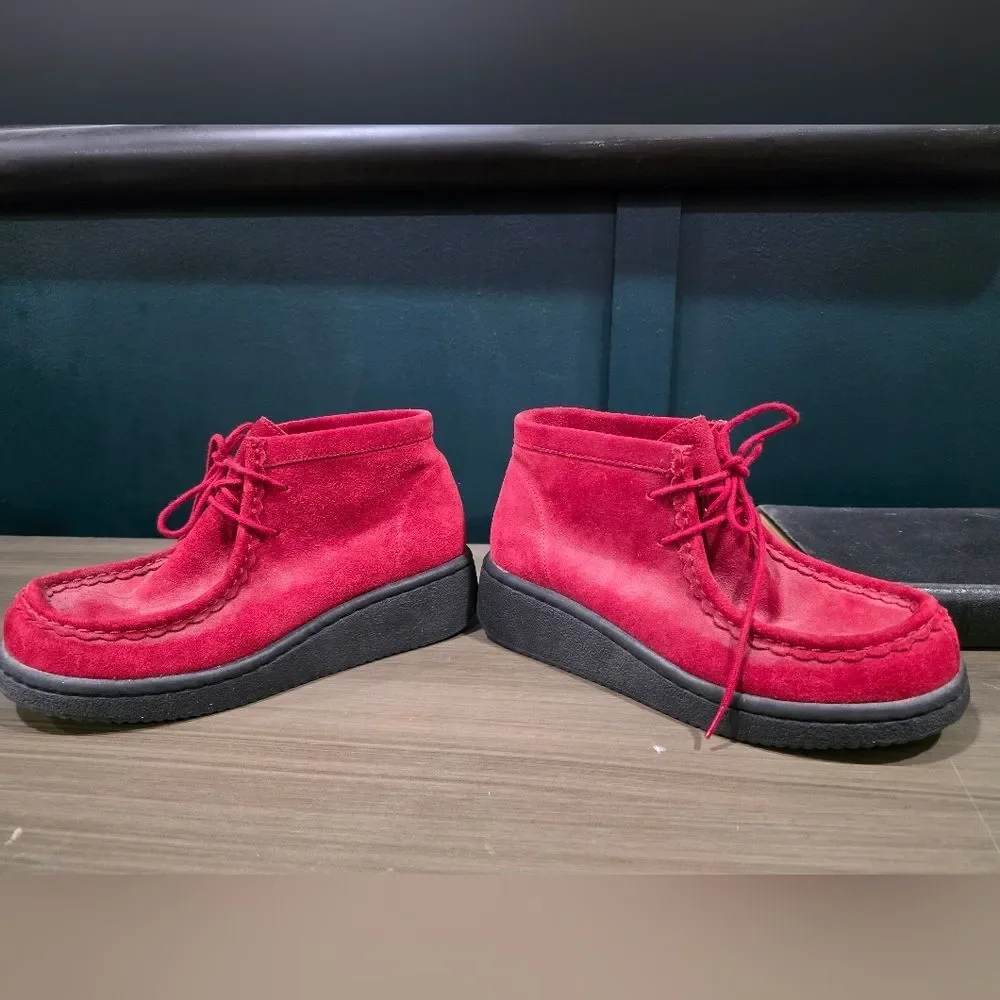 Red Lower East Side Y2K Chukka Suede Leather Moc Toe Boots Sz 6.5 Women